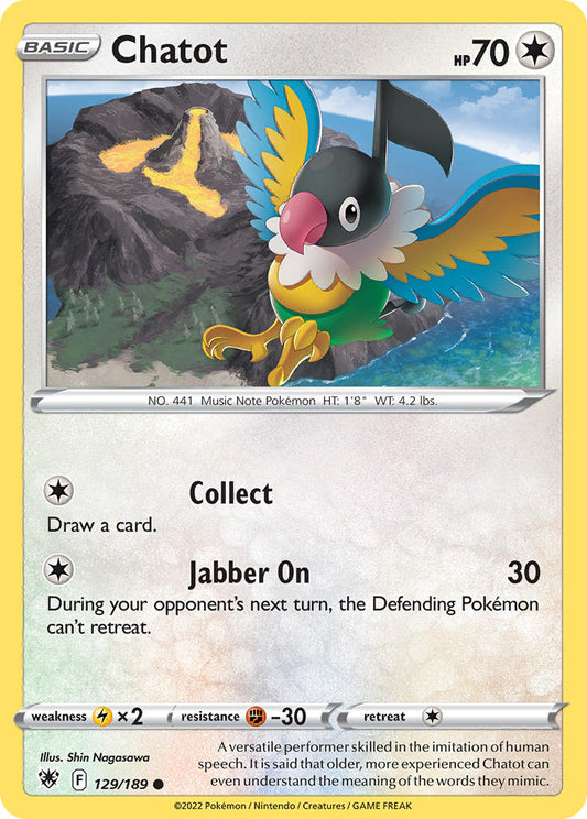 (129/189) Pokemon TCG Astral Radiance Single: Chatot Reverse Holo Common