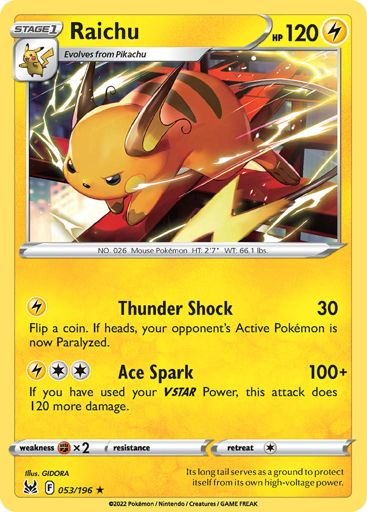 (053/196) Pokemon TCG Lost Origin Single: Raichu Reverse Holo Rare