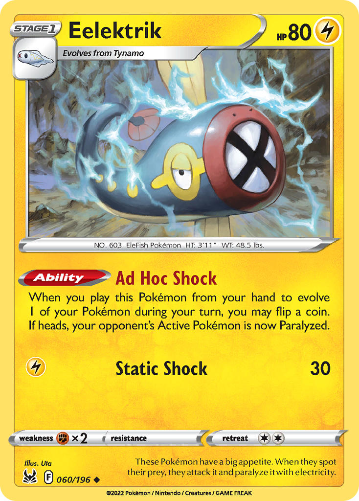 (060/196) Pokemon TCG Lost Origin Single: Eelektrik  Uncommon