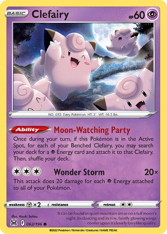 (062/196) Pokemon TCG Lost Origin Single: Clefairy Reverse Holo Common