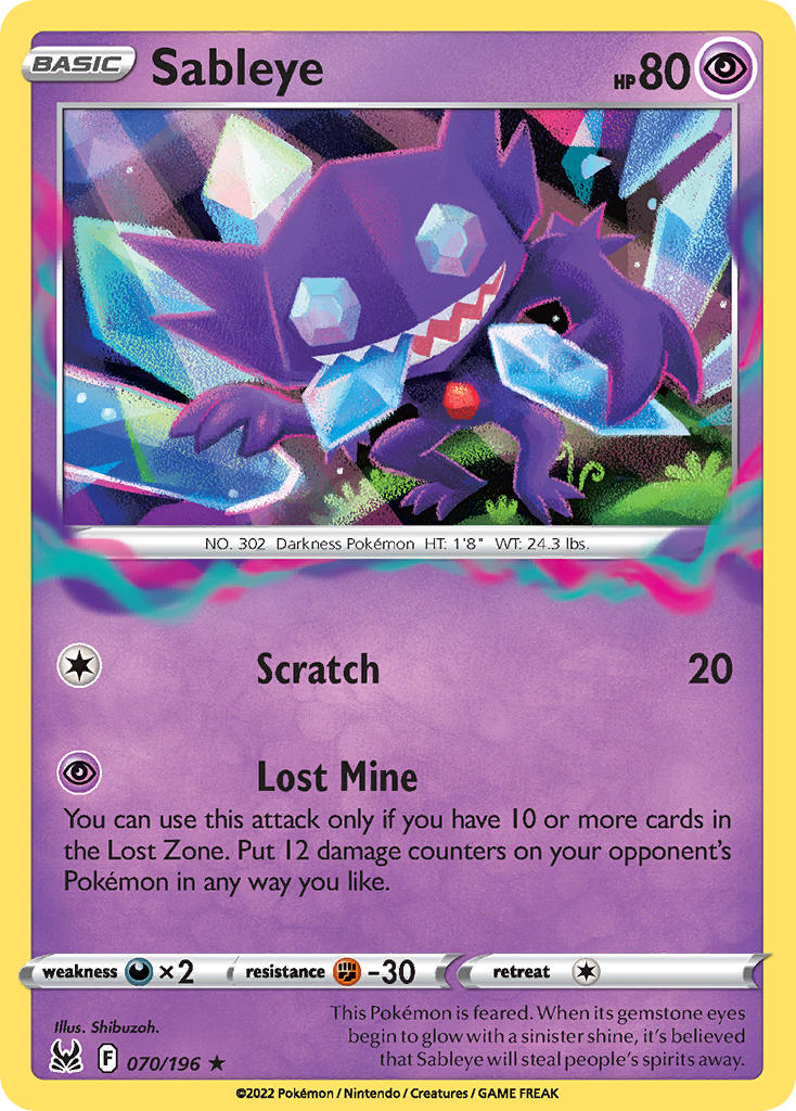 (070/196) Pokemon TCG Lost Origin Single: Sableye  Holo Rare