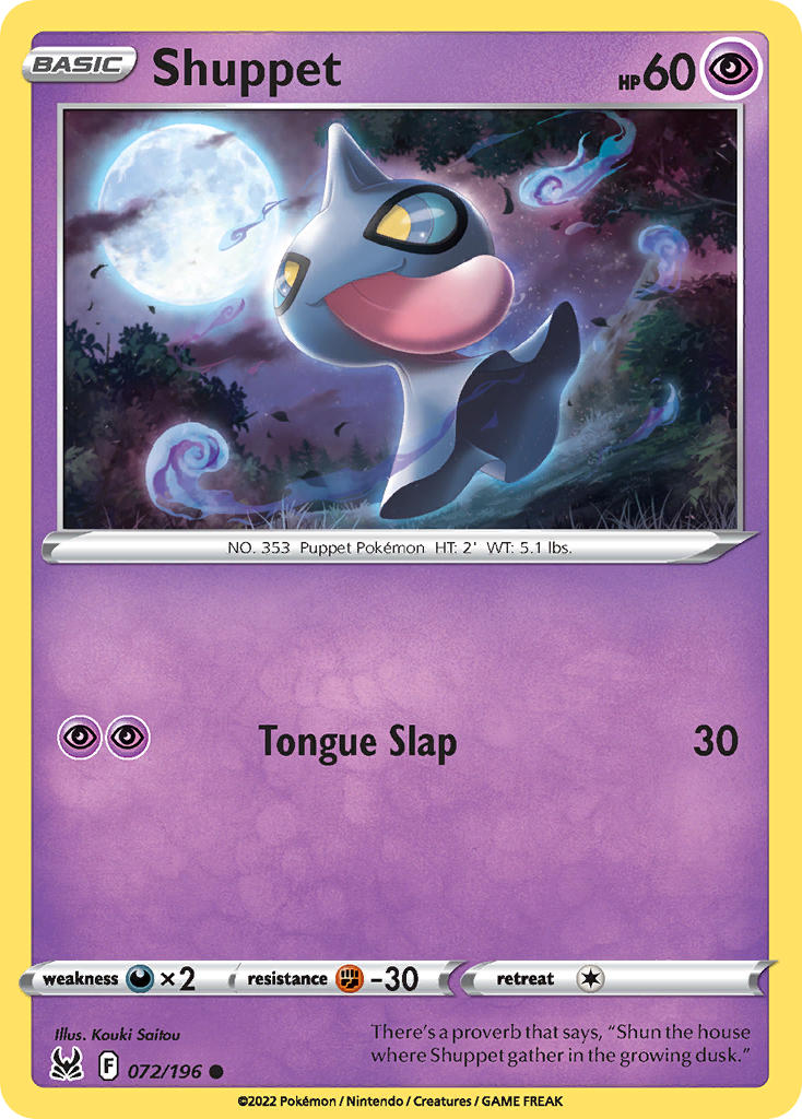 (072/196) Pokemon TCG Lost Origin Single: Shuppet  Common