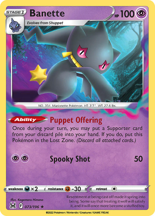 (073/196) Pokemon TCG Lost Origin Single: Banette Reverse Holo Rare