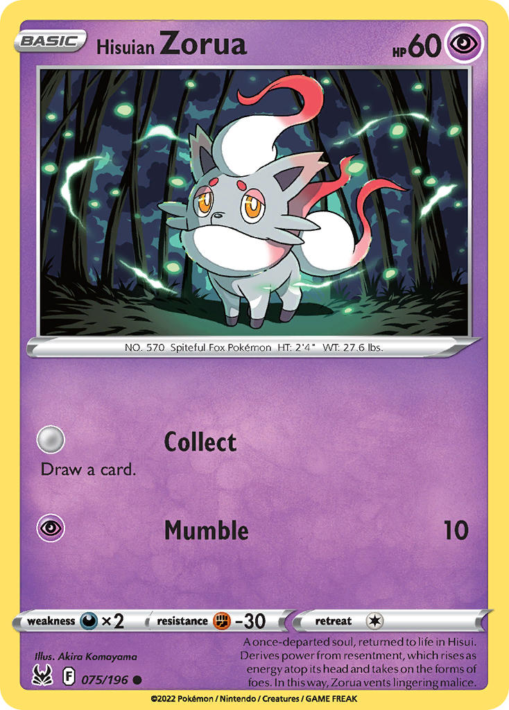 (075/196) Pokemon TCG Lost Origin Single: Hisuian Zorua Reverse Holo Common