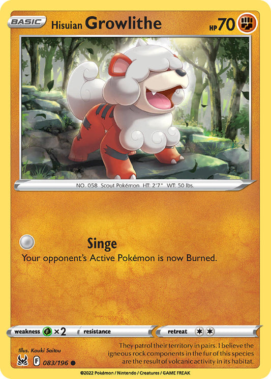 (083/196) Pokemon TCG Lost Origin Single: Hisuian Growlithe Reverse Holo Common