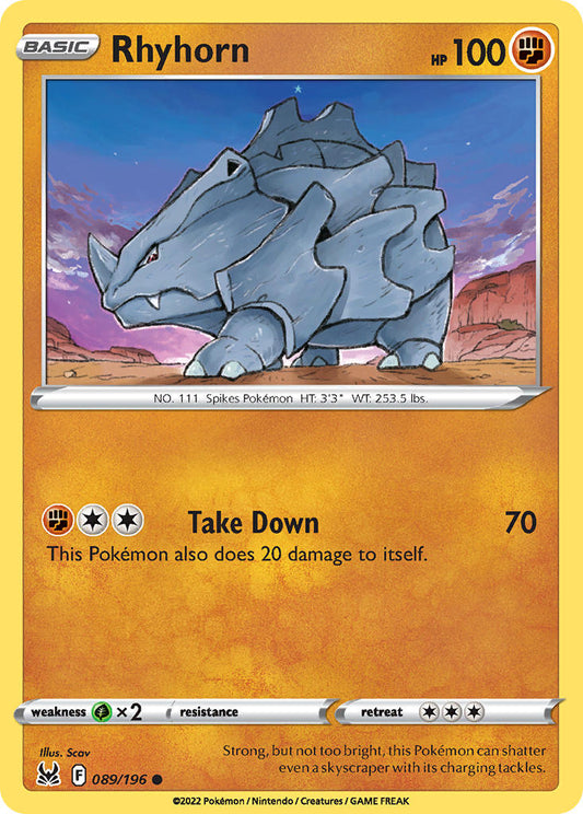 (089/196) Pokemon TCG Lost Origin Single: Rhyhorn Reverse Holo Common