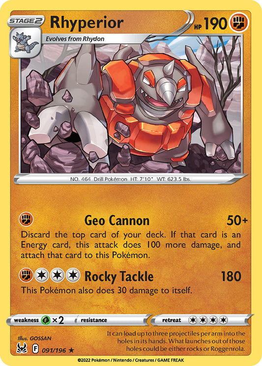 (091/196) Pokemon TCG Lost Origin Single: Rhyperior Reverse Holo Rare