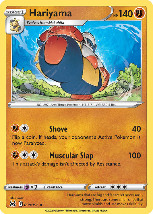 (098/196) Pokemon TCG Lost Origin Single: Hariyama Reverse Holo Uncommon