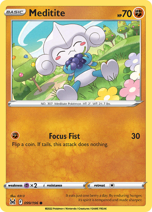 (099/196) Pokemon TCG Lost Origin Single: Meditite Reverse Holo Common