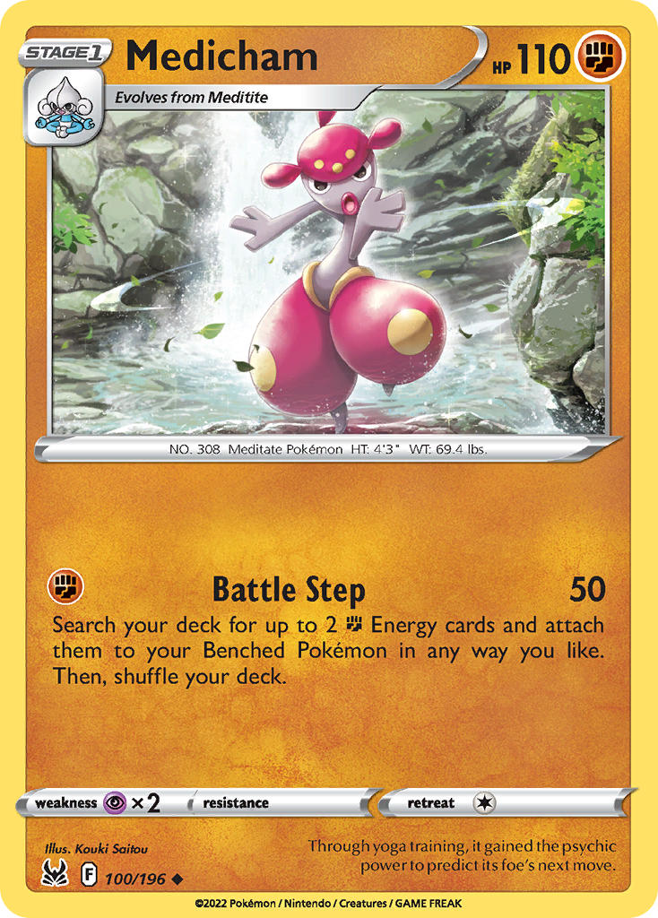 (100/196) Pokemon TCG Lost Origin Single: Medicham Reverse Holo Uncommon