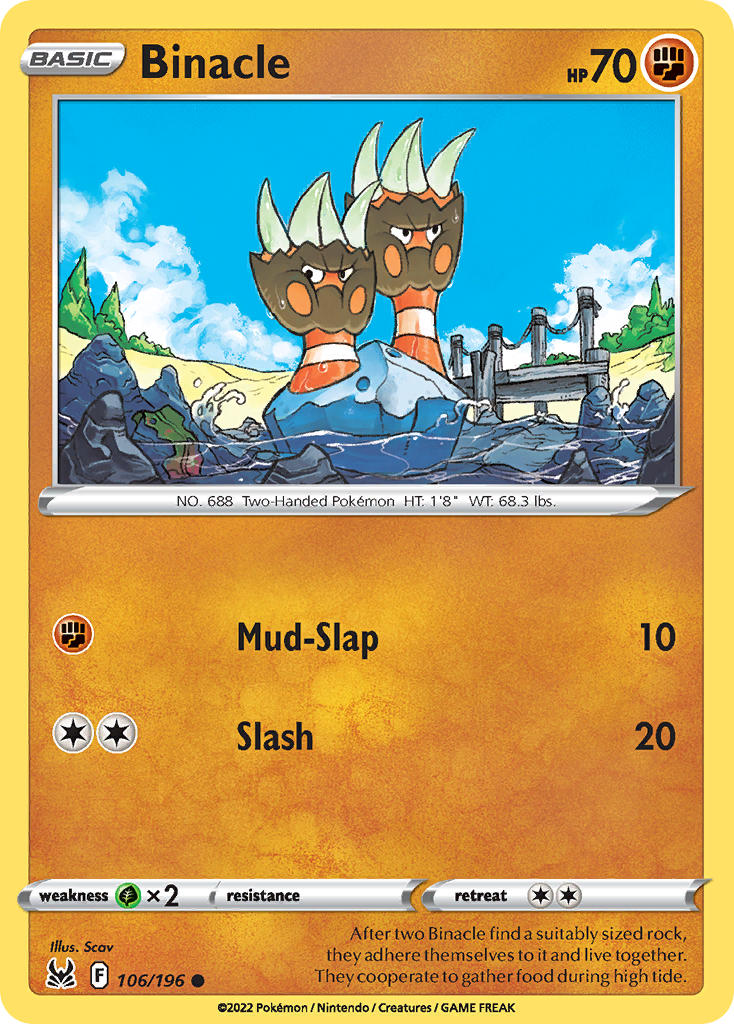 (106/196) Pokemon TCG Lost Origin Single: Binacle Reverse Holo Common