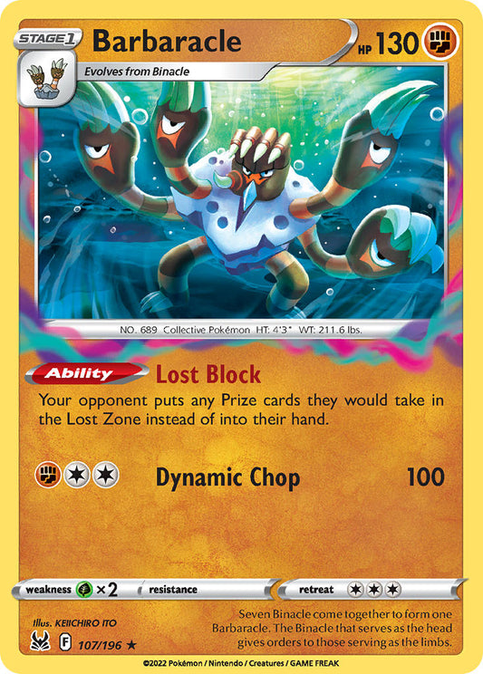 (107/196) Pokemon TCG Lost Origin Single: Barbaracle Reverse Holo Holo Rare
