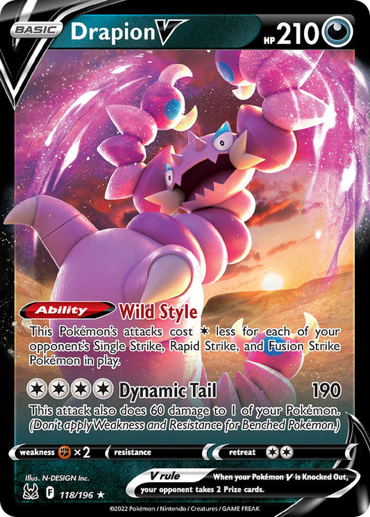 (118/196) Pokemon TCG Lost Origin Single: Drapion V  Ultra Rare