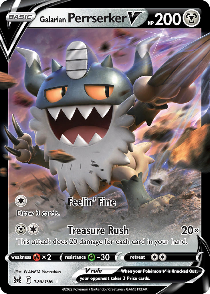 (129/196) Pokemon TCG Lost Origin Single: Galarian Perrserker V  Ultra Rare