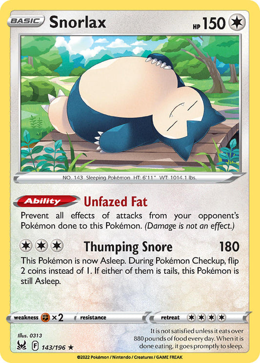 (143/196) Pokemon TCG Lost Origin Single: Snorlax Reverse Holo Holo Rare