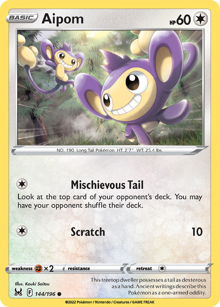 (144/196) Pokemon TCG Lost Origin Single: Aipom Reverse Holo Common