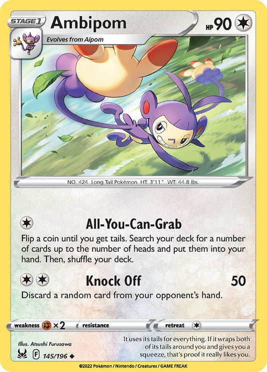 (145/196) Pokemon TCG Lost Origin Single: Ambipom  Uncommon