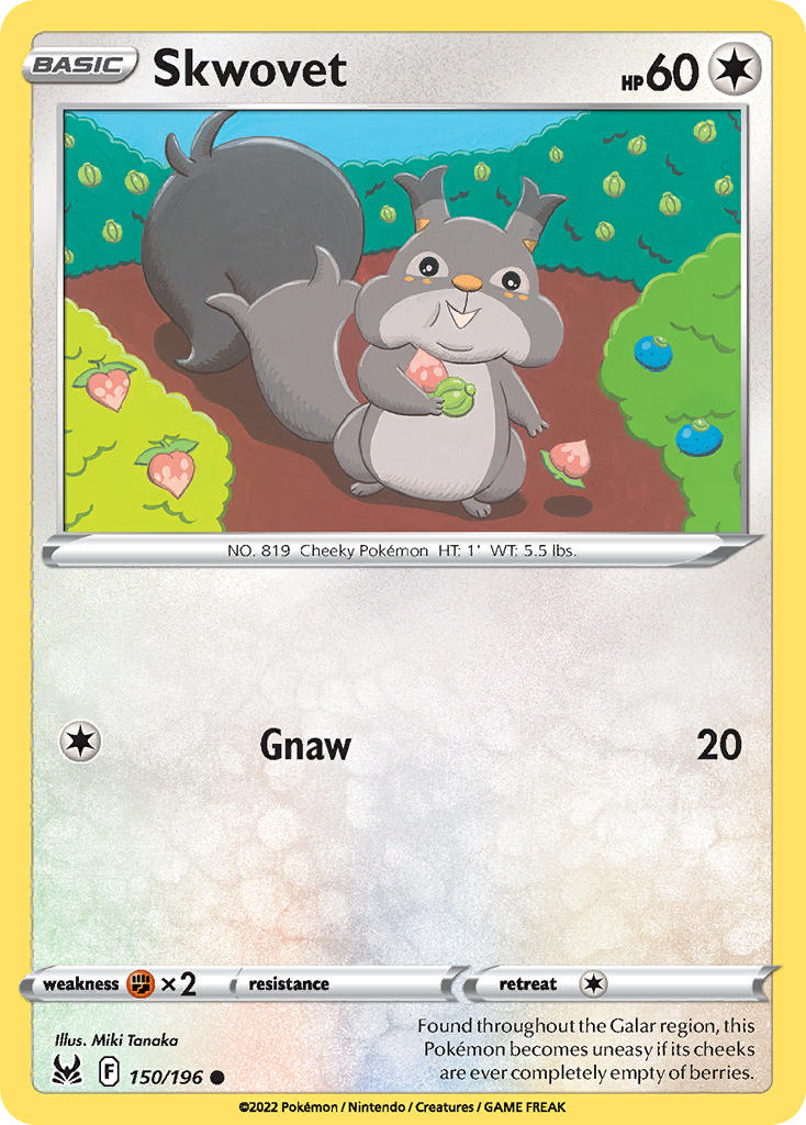 (150/196) Pokemon TCG Lost Origin Single: Skwovet  Common