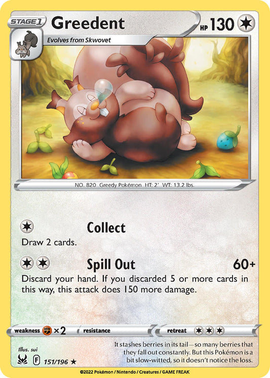 (151/196) Pokemon TCG Lost Origin Single: Greedent Reverse Holo Rare