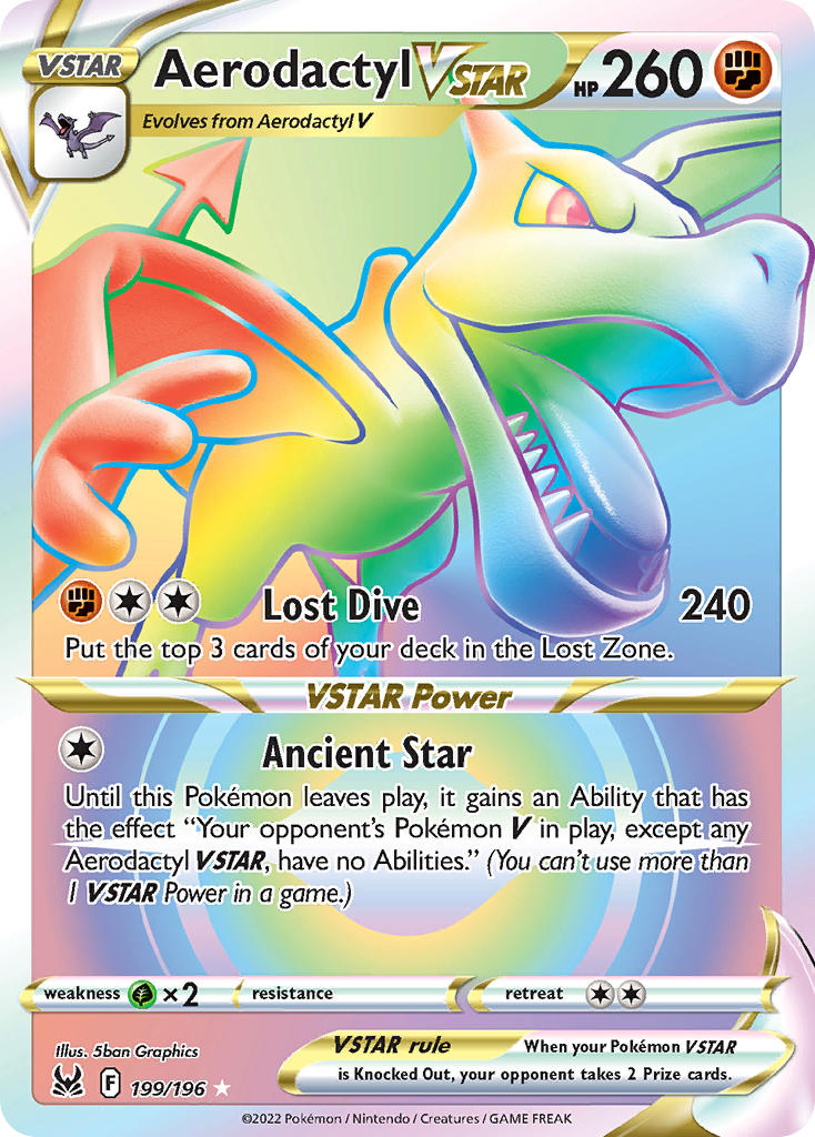 (199/196) Pokemon TCG Lost Origin Single: Aerodactyl VSTAR  Secret Rare