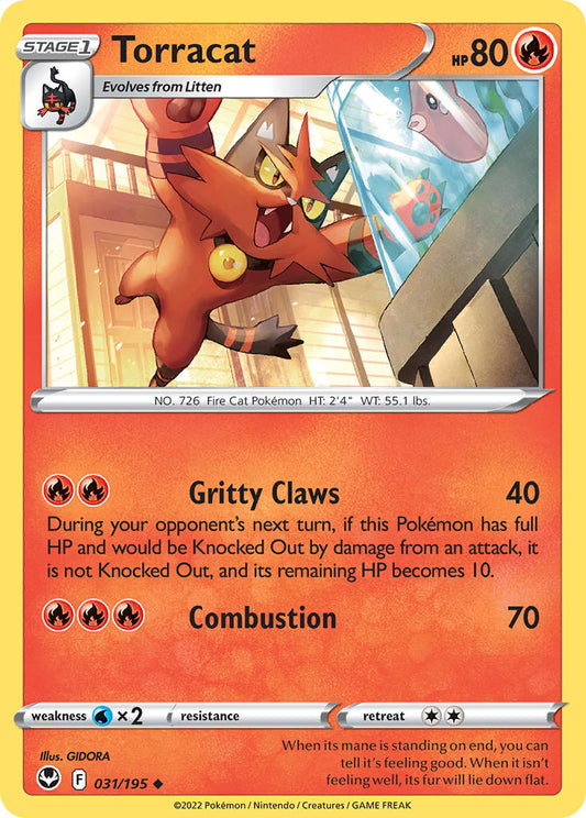 (031/195) Pokemon TCG Silver Tempest Single: Torracat Reverse Holo Uncommon