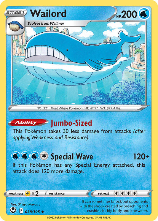 (038/195) Pokemon TCG Silver Tempest Single: Wailord Reverse Holo Uncommon