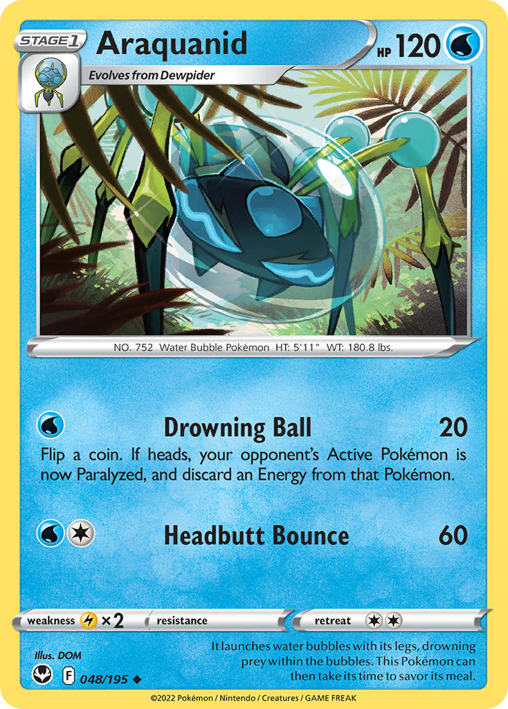 (048/195) Pokemon TCG Silver Tempest Single: Araquanid Reverse Holo Uncommon