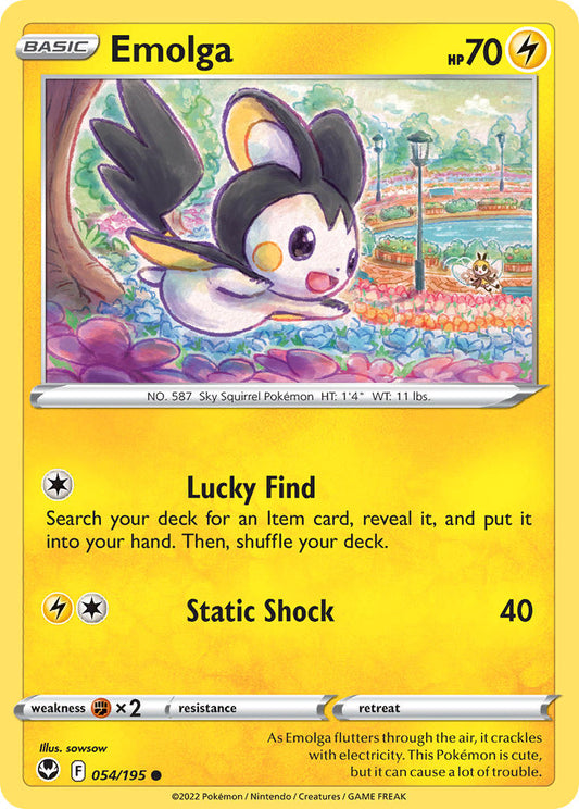 (054/195) Pokemon TCG Silver Tempest Single: Emolga Reverse Holo Common