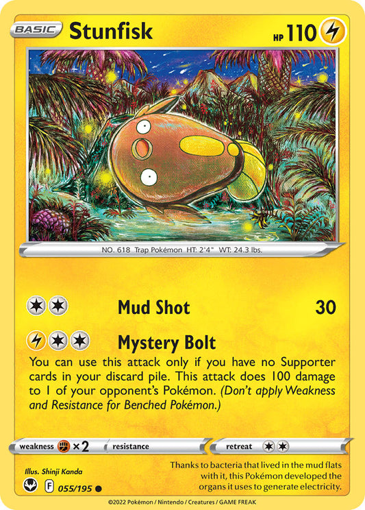 (055/195) Pokemon TCG Silver Tempest Single: Stunfisk Reverse Holo Common
