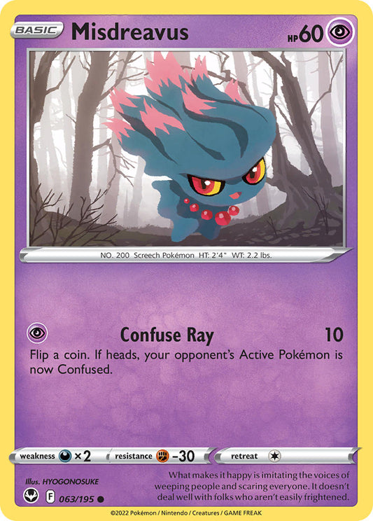(063/195) Pokemon TCG Silver Tempest Single: Misdreavus Reverse Holo Common