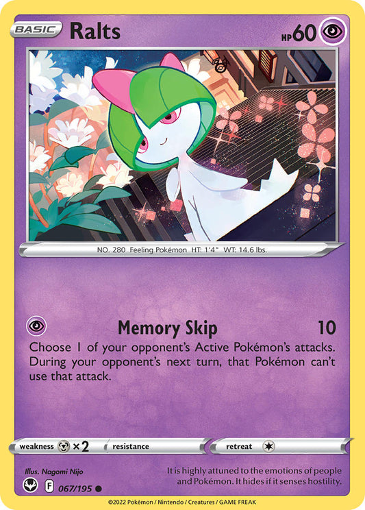 (067/195) Pokemon TCG Silver Tempest Single: Ralts Reverse Holo Common