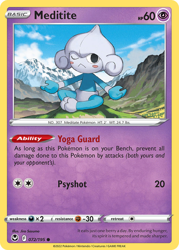 (072/195) Pokemon TCG Silver Tempest Single: Meditite Reverse Holo Common