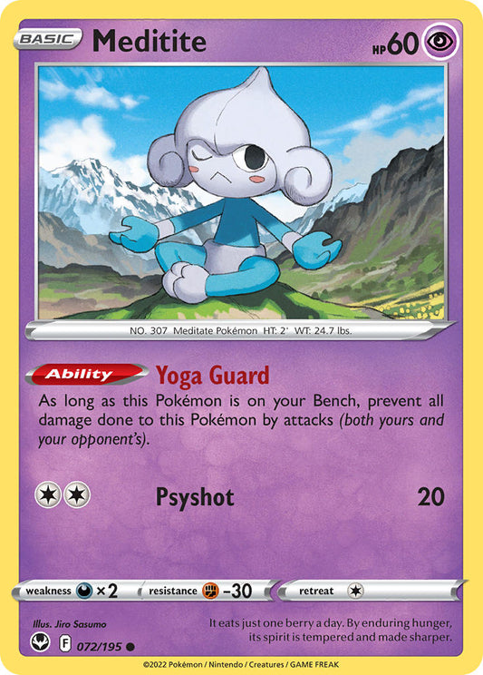 (072/195) Pokemon TCG Silver Tempest Single: Meditite Reverse Holo Common