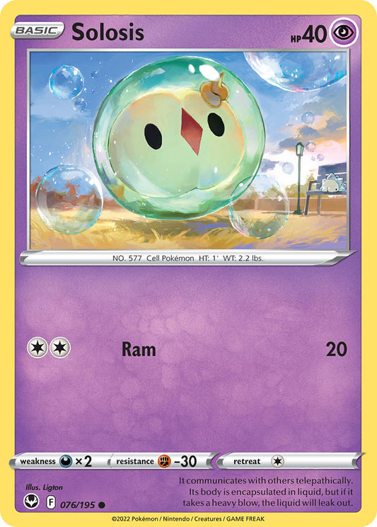 (076/195) Pokemon TCG Silver Tempest Single: Solosis Reverse Holo Common