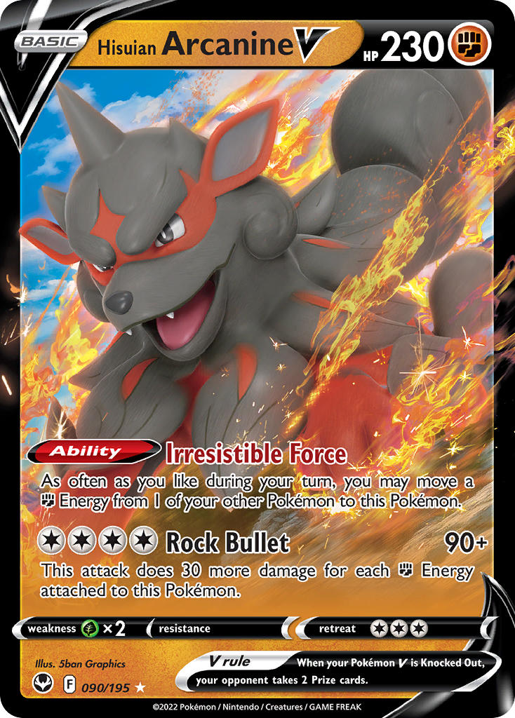 (090/195) Pokemon TCG Silver Tempest Single: Hisuian Arcanine V  Ultra Rare
