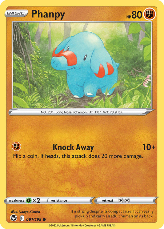 (091/195) Pokemon TCG Silver Tempest Single: Phanpy Reverse Holo Common