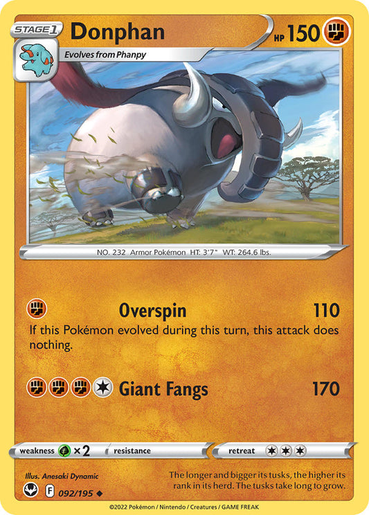 (092/195) Pokemon TCG Silver Tempest Single: Donphan Reverse Holo Uncommon