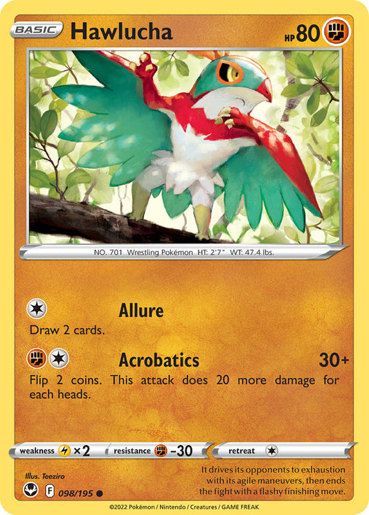 (098/195) Pokemon TCG Silver Tempest Single: Hawlucha Reverse Holo Common