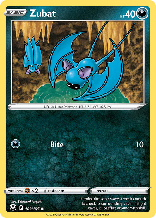 (103/195) Pokemon TCG Silver Tempest Single: Zubat Reverse Holo Common