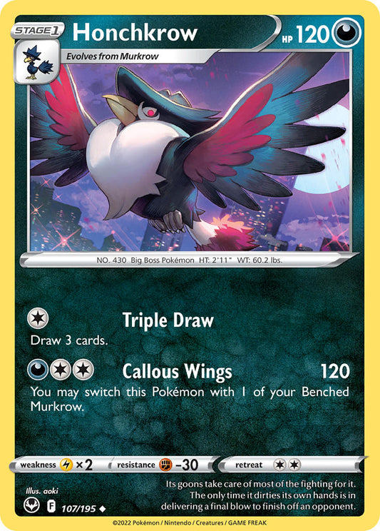 (107/195) Pokemon TCG Silver Tempest Single: Honchkrow Reverse Holo Uncommon