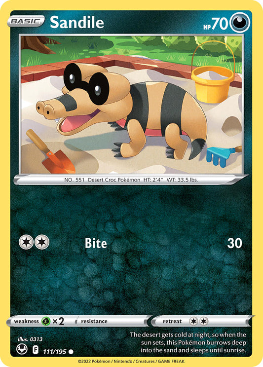 (111/195) Pokemon TCG Silver Tempest Single: Sandile Reverse Holo Common