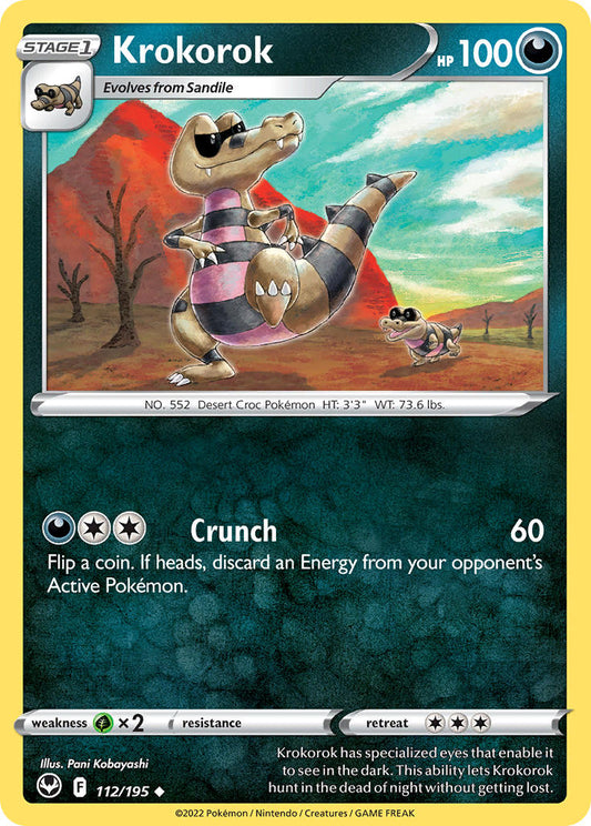 (112/195) Pokemon TCG Silver Tempest Single: Krokorok Reverse Holo Uncommon