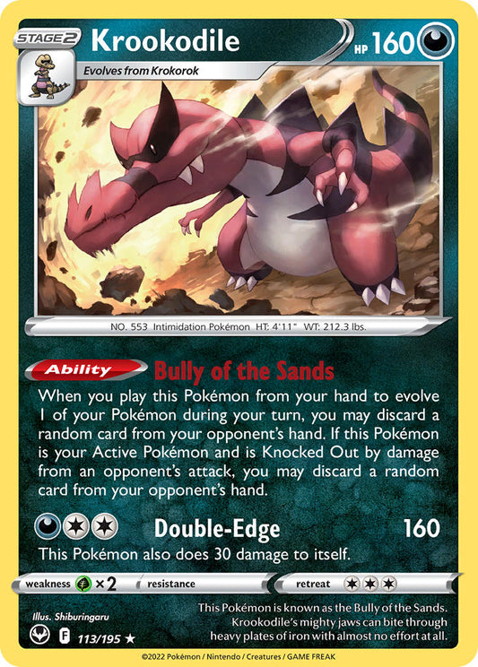 (113/195) Pokemon TCG Silver Tempest Single: Krookodile  Holo Rare