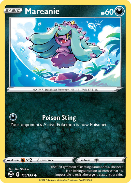 (114/195) Pokemon TCG Silver Tempest Single: Mareanie Reverse Holo Common