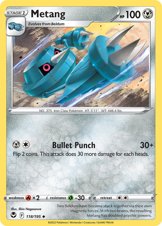 (118/195) Pokemon TCG Silver Tempest Single: Metang Reverse Holo Uncommon