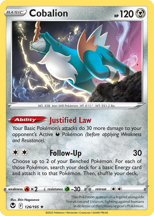 (126/195) Pokemon TCG Silver Tempest Single: Cobalion Reverse Holo Rare