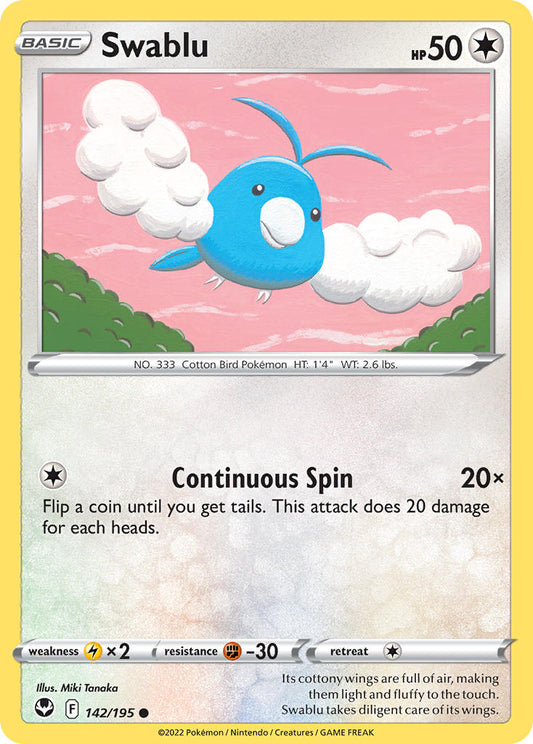 (142/195) Pokemon TCG Silver Tempest Single: Swablu  Common