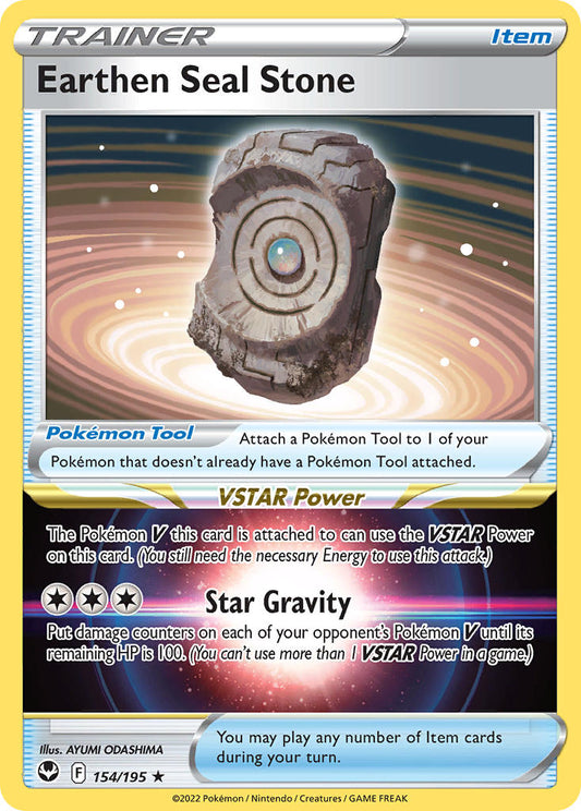(154/195) Pokemon TCG Silver Tempest Single: Earthen Seal Stone  Holo Rare
