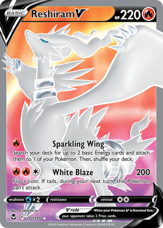 (172/195) Pokemon TCG Silver Tempest Single: Reshiram V  Ultra Rare