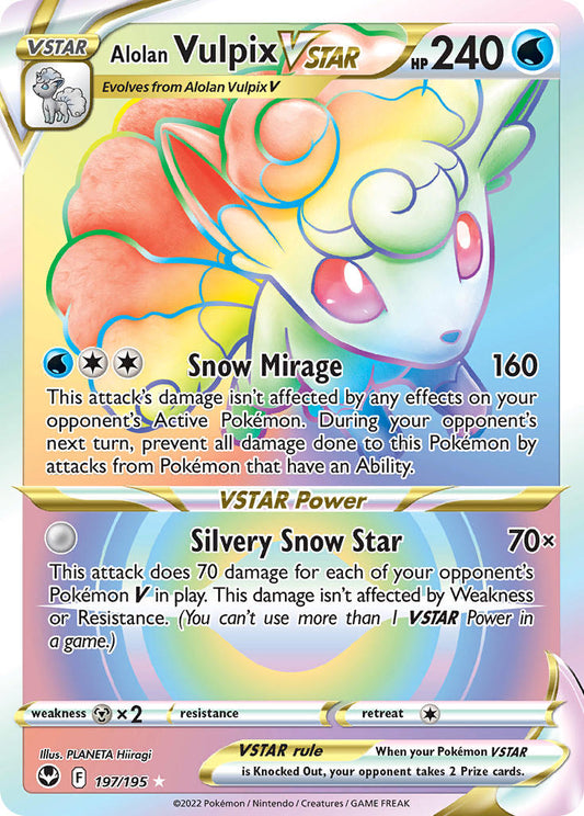 (197/195) Pokemon TCG Silver Tempest Single: Alolan Vulpix VSTAR  Secret Rare